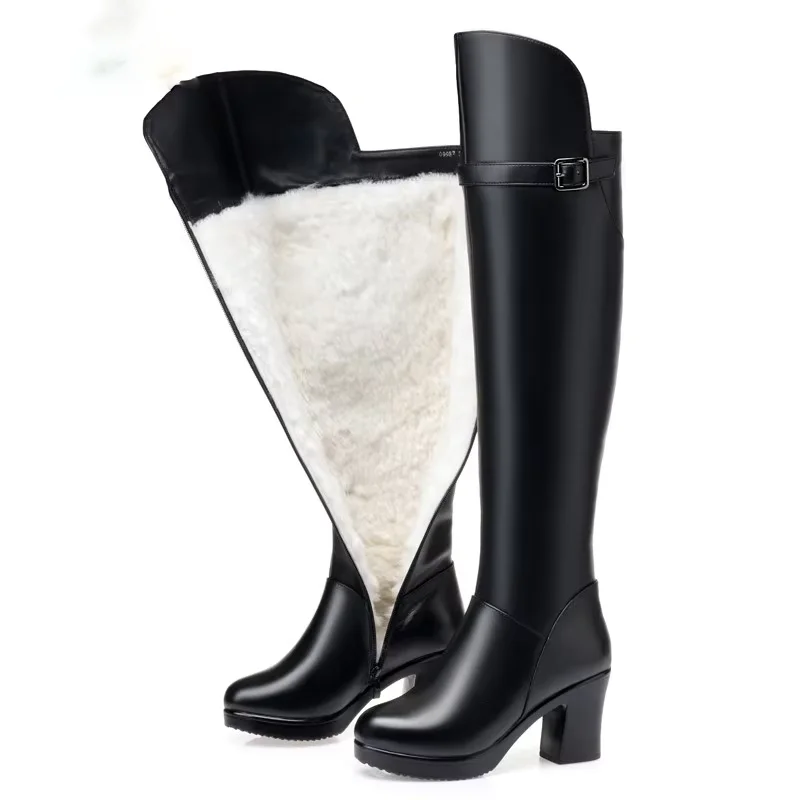 

DIMANYU Female Knight Boots Genuine Leather 2024 New Natural Wool Women's Over-the-knee Boots Fashion Ladies High Heel Boots