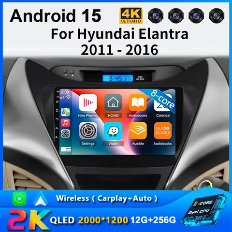 현대 엘란트라 아반떼 md I35 2011 - 2016용 안드로이드 15 카플레이 올인원 카 라디오 멀티미디어 8코어 IPS QLED 내비게이션 GPS