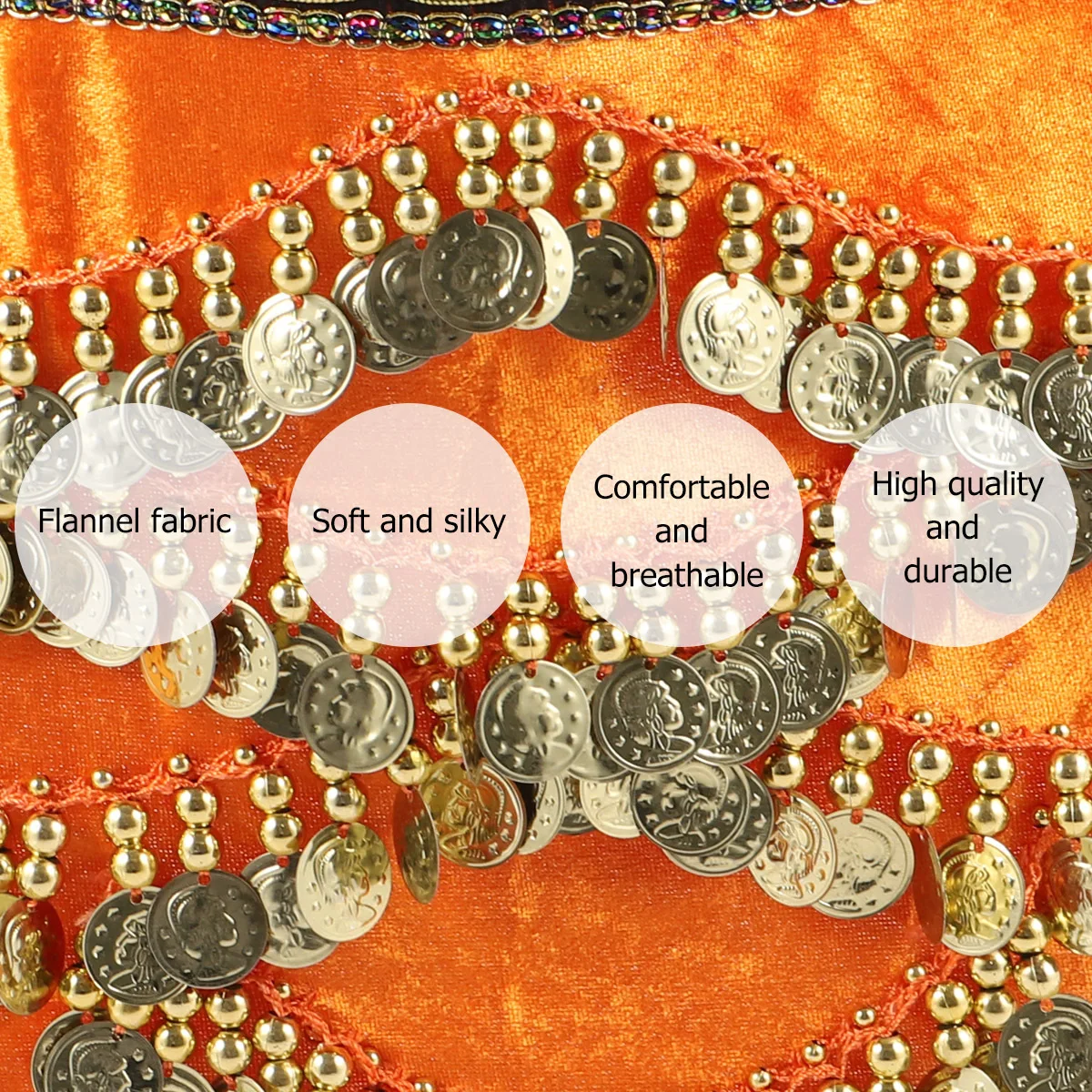 1 pezzo di cintura per sciarpa dell'anca di danza del ventre dell'India arancione, leggera e confortevole, decorazione con diamanti, regolabile per le prestazioni pratiche