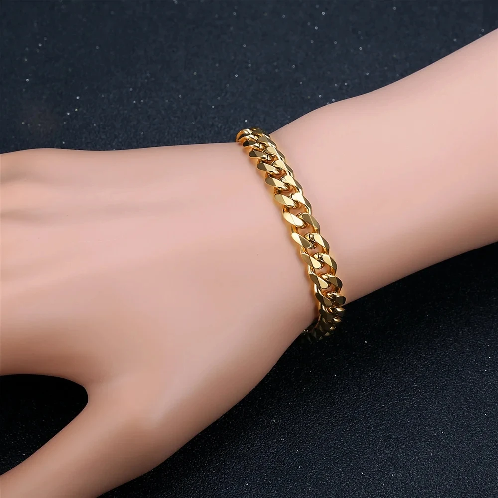 Punk Mode 7mm Cuban Link Kette Armbänder Männlich Gold Silber Farbe Edelstahl Hand Chan Armband Für Männer Schmuck Geschenk