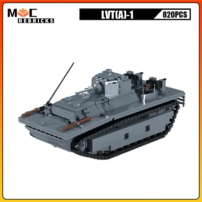 

US Military Amphibious Landing Craft LVT-1 Infantry Support Tank MOC Building Blocks Assembly Weapon Model Kids Bricks Toys Gift