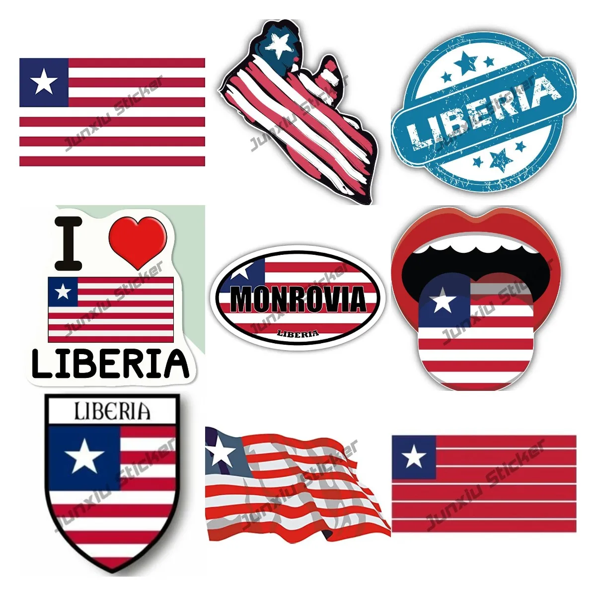 Liberia Flag Vinyl Decal Liberian Grunge Stamp Travel City Shield Sticker for Car Window Bumper Premium Quality National Flag