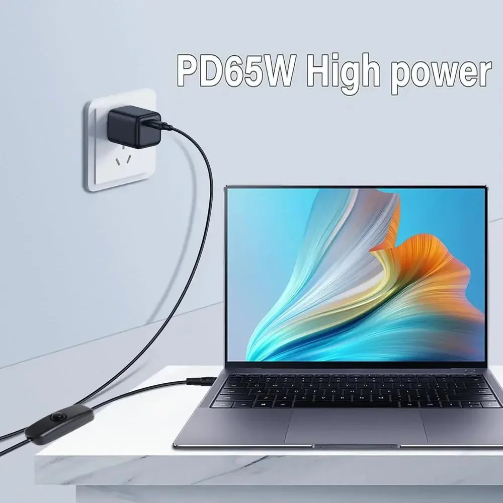 PD 65W Type-C to Type-C Power Switches Cable USB C to Type-C Charge Cable for Phone Laptop with On / Off Fast Charging Cable image 5