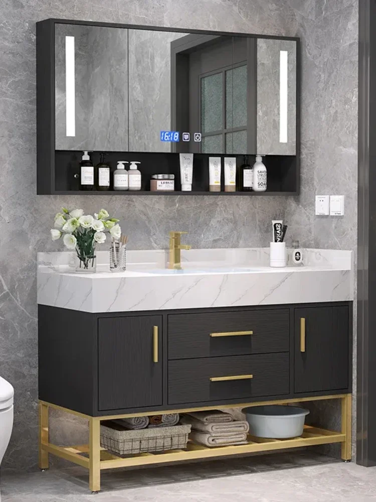 Double Basin Light Luxury Rock Plate Bathroom Furniture Combination Modern Simple Wash Bathroom Cabinet Vanity Toilet Wash Pool