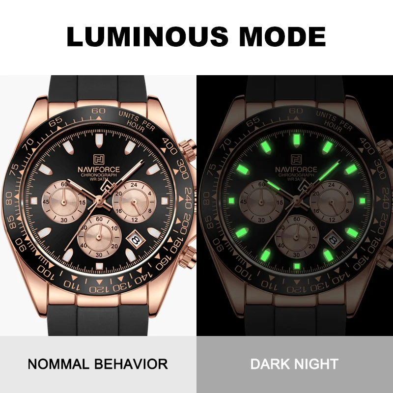 Top Brand NAVIFORCE Man Chronograph 24 Hours and Date Display Fashion Men's Wrist Watches Silicone Band Multifunction Male Clock
