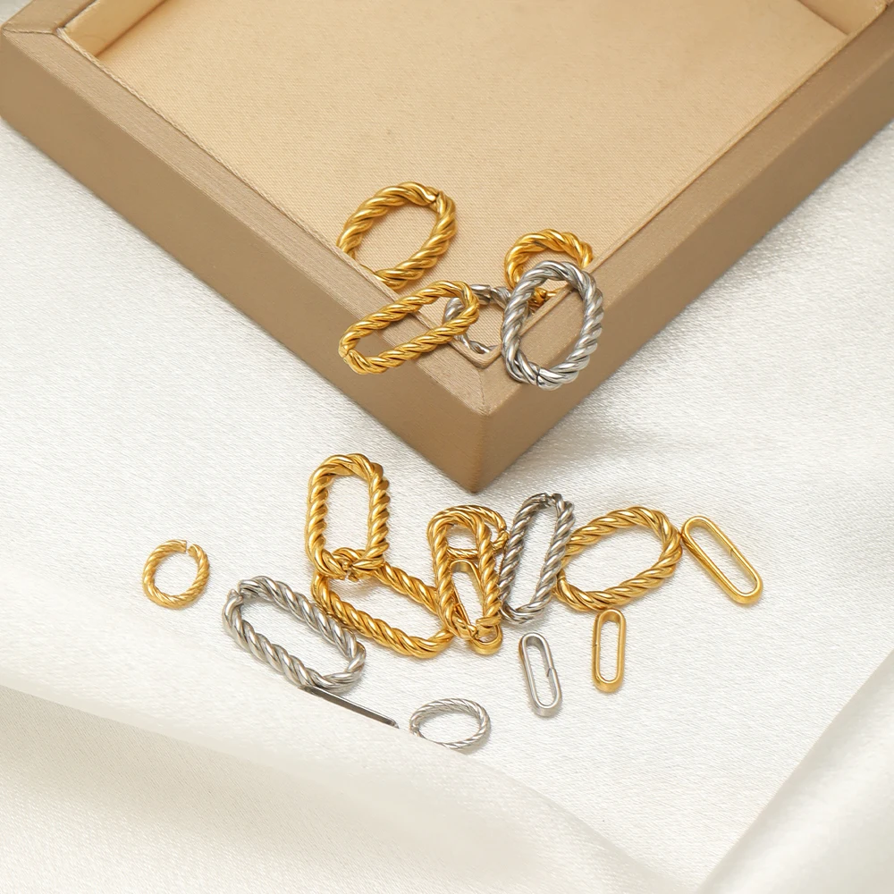20pcs Stainless Steel Twist Open Rings Oval Charms Pendants Bulk for DIY Handmade Jewelry Making Necklaces Bracelets Material