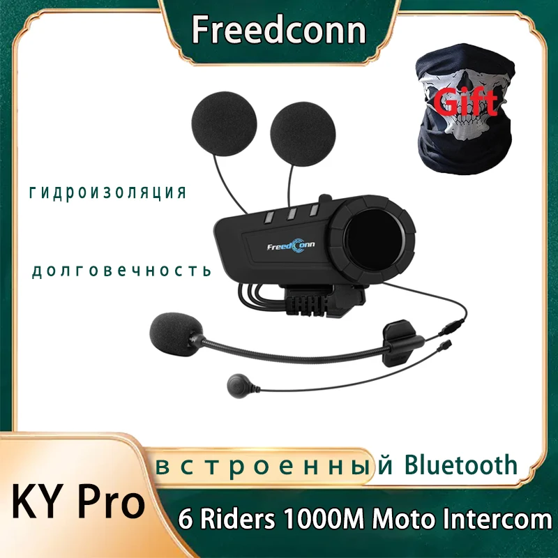 Freedconn-KY Pro Intercomunicador Motocicleta, Bluetooth Capacete Headset, Motorbike Communicator, Moto Group, impermeável Interphone, 6 pilotos