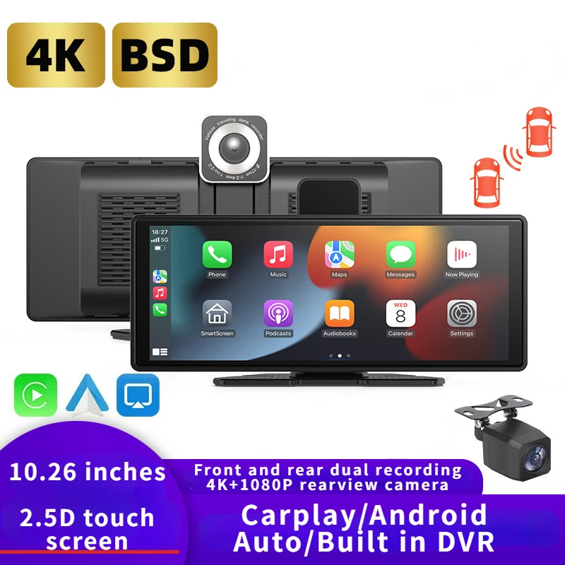 

10.26 Inch Portable Wireless Carplay Screen HD Rear Reversing Camera Car Radio DVR MP5 Multimedia Video Player Android Auto