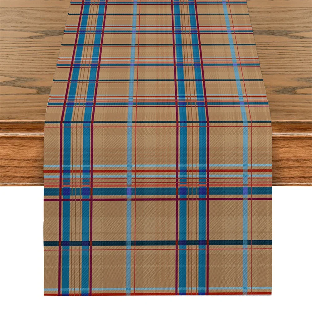 Red And Blue Checkered Textured Table Flag Staggered Rectangular Table Runner Modern Art Holiday Party Home Kitchen Table Decor