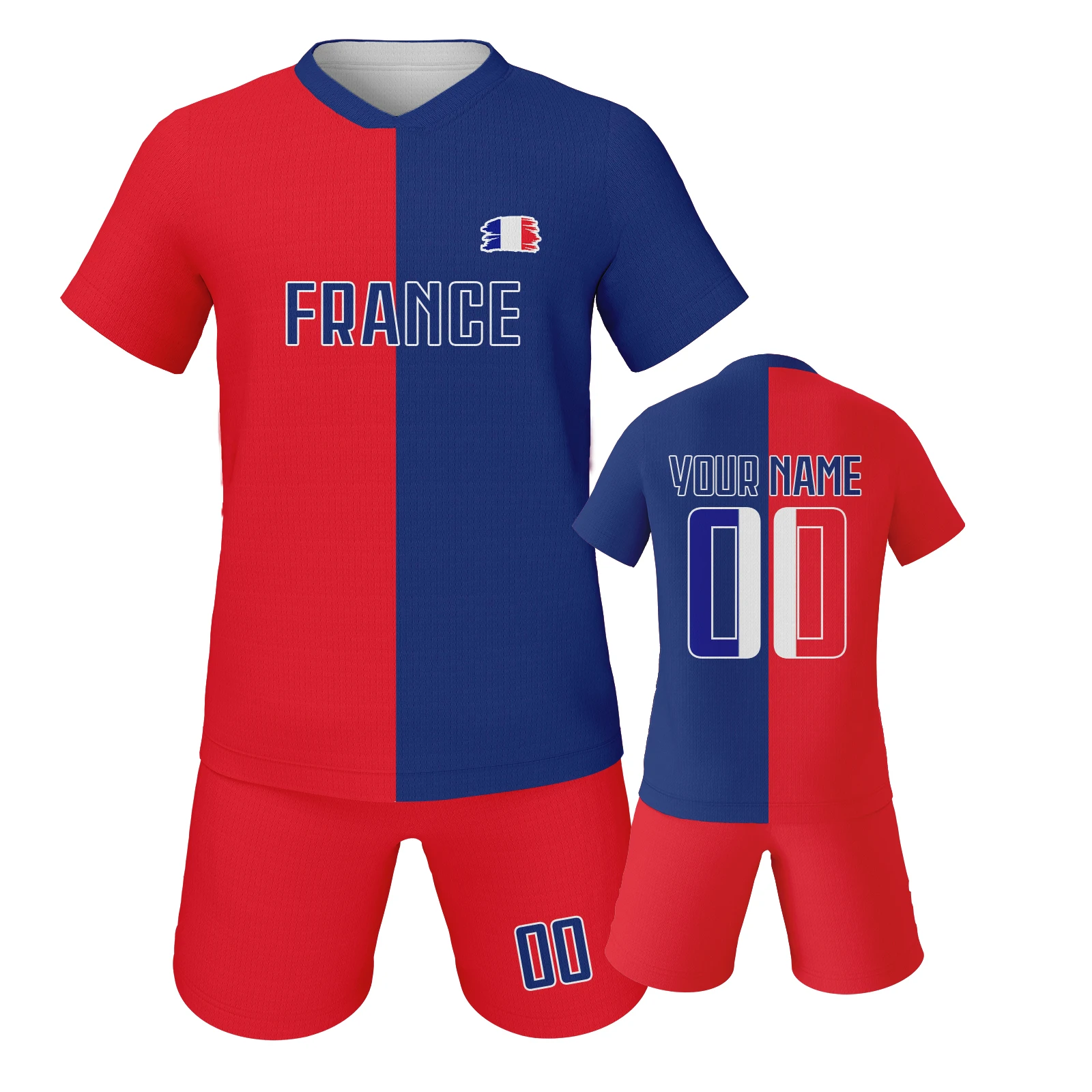 

Custom France Soccer Kit for Kids Personalized Printed Name ＆ Number Football Jersey France Team Soccer Uniform for 3-14Y Fan