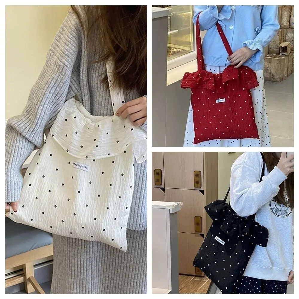 Fashion Chiffon Wave Point Shoulder Bag Large Capacity Commuting Mesh Handbag Portable Tote Bag Women