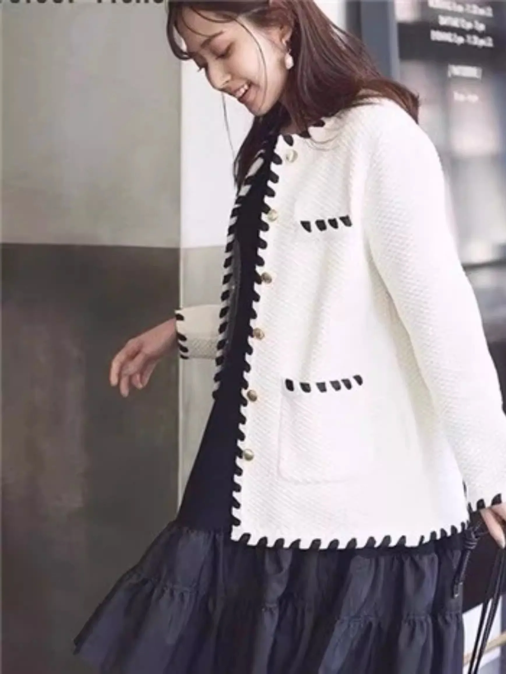 AP Three Thousand Golden Early Spring New Arrival Japanese Style Knitted Short Jacket Women's Limited Edition Color Block Ele...