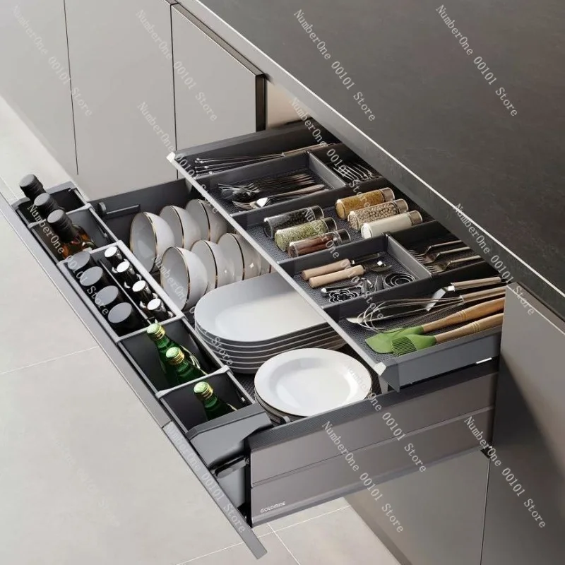 Kitchen Cabinet Pull Out Basket Double Layer Drawer Storage Rack Cookware Organizer Dish Bowl Seasoning Storage Sliding Basket