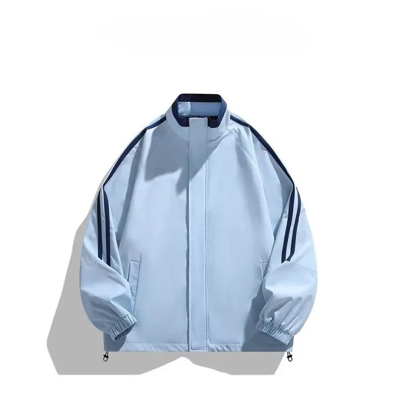 2024 Autumn New Hong Kong Style Loose Jacket with Contrasting Stripes and Sporty Style Jacket for Men