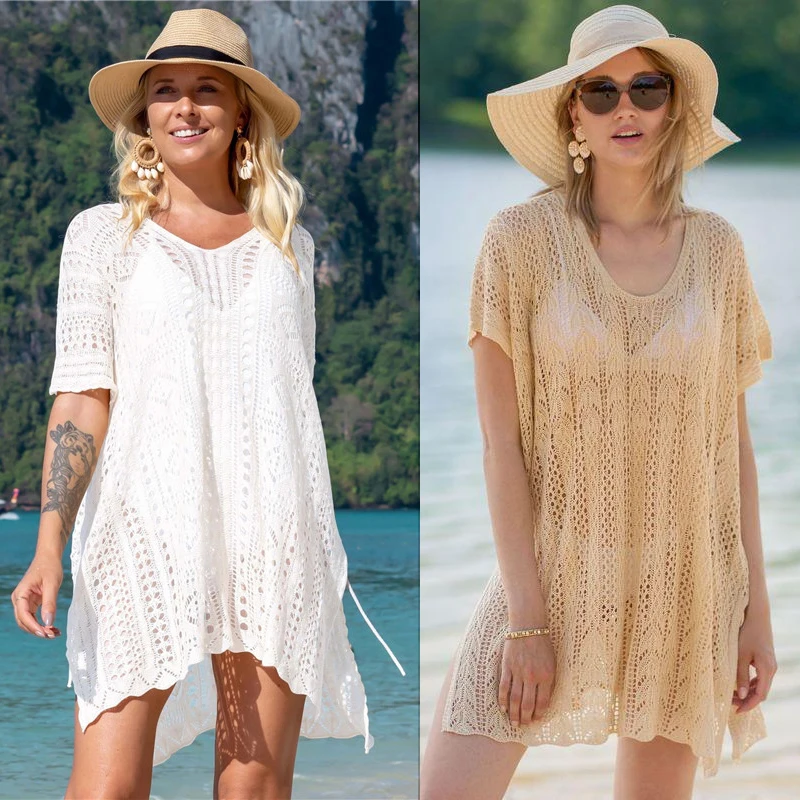 

Lace Crochet Bikini Cover Up Women Sexy Tunic Beach Dress Pareos Beach Cover Ups Swim Suit Cover Up Robe Plage Beachwear