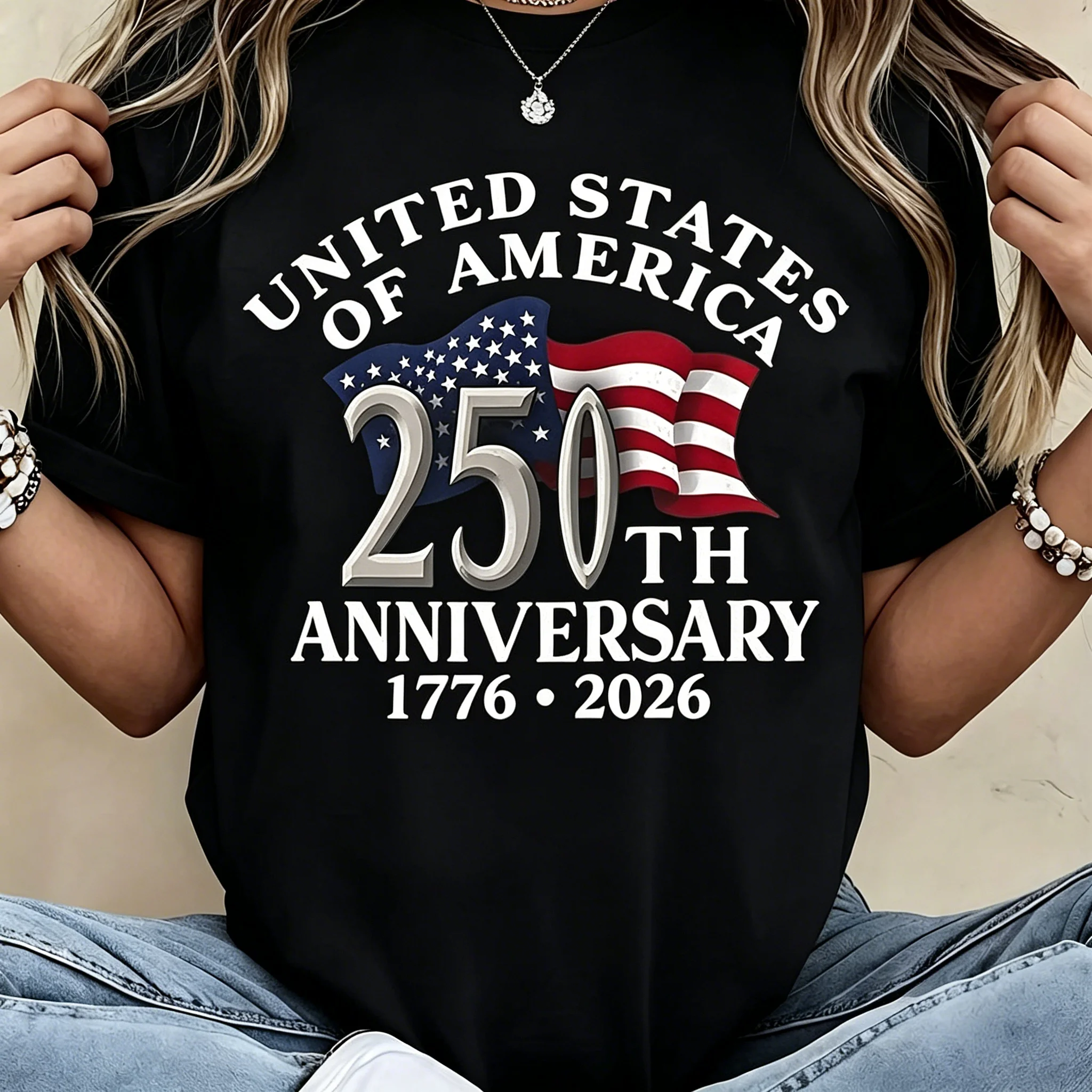 เสื้อยืดผู้หญิงฤดูร้อนลายธงชาต - Street Fashion Usa บทวิจารณ์และราคา