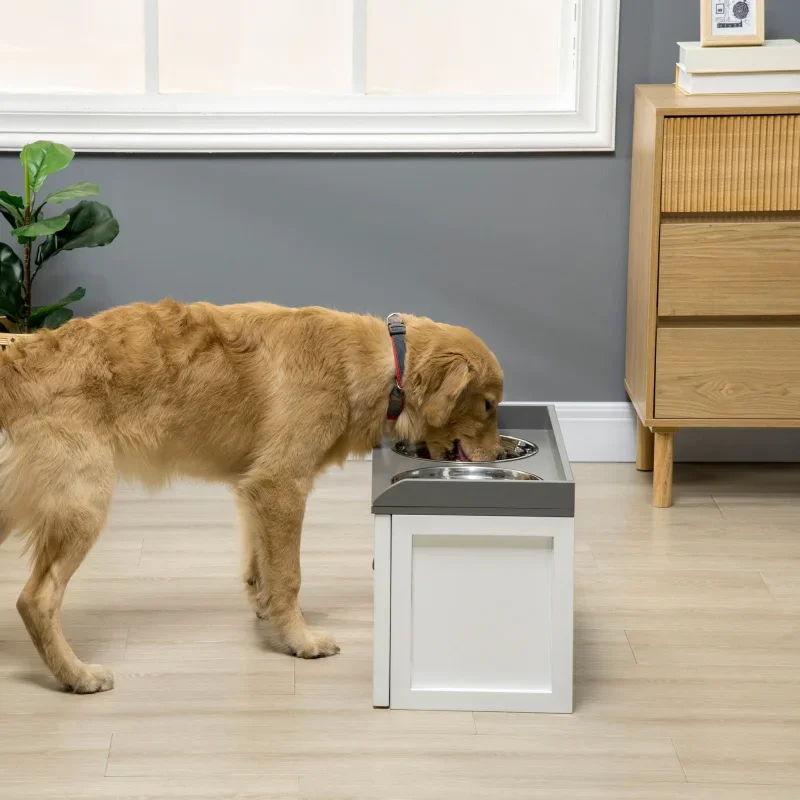 Dog Food Storage Cabinet with 2 Removable Elevated Dog Bowls for Large Sized Dogs