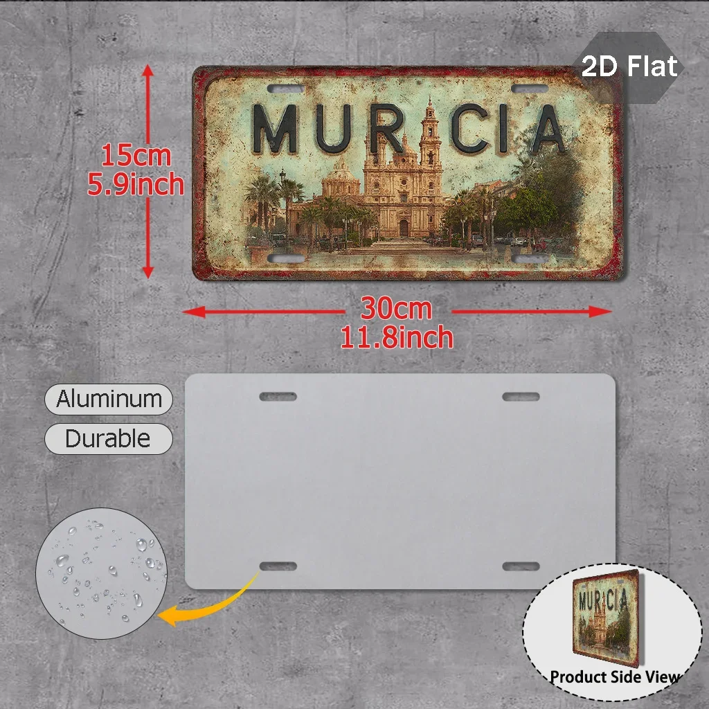 1pc Vintage Murcia City Sign | 2D Flat Printing, Aluminum, Only for Decoration, Southern European Ancient City Vibe, Birthday Su