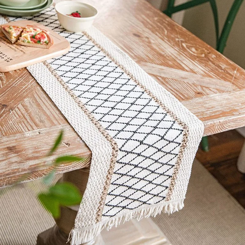 Bohemian Dining Table Runner - Burlap Natural Table Runner 72 Inches Long, Farmhouse Style Braided Table Runner-AD33