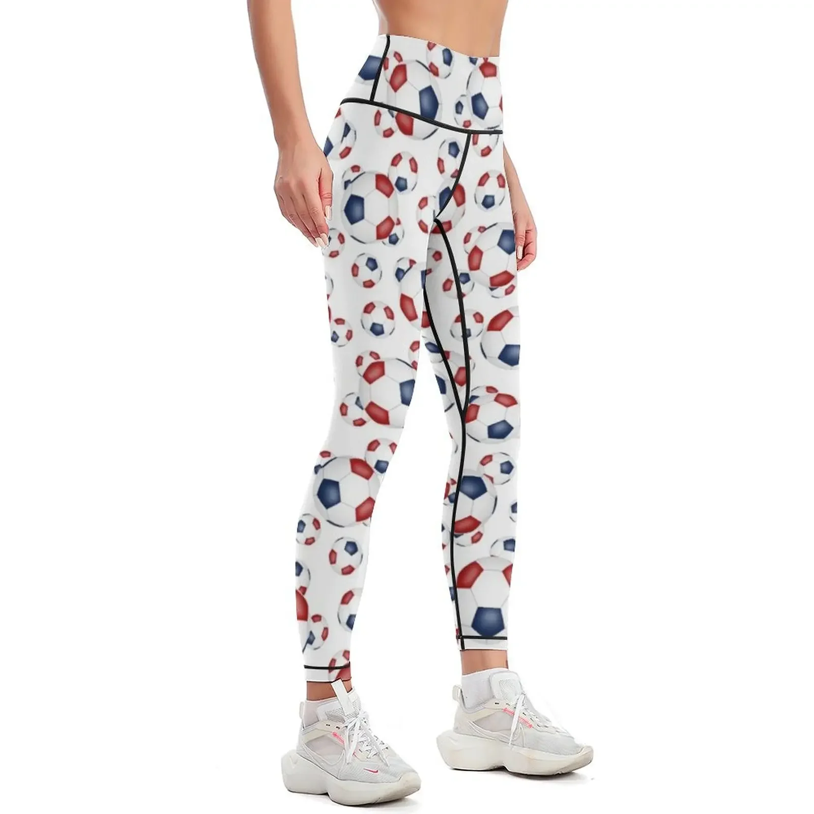 Red white and blue soccer balls pattern Leggings push up fitness Sports pants woman Fitness woman Sweatpants Womens Leggings