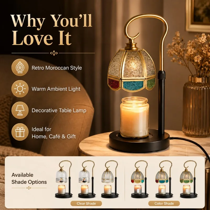 Candle Warmer Lamp Plug in Hanging Stained Glass Aroma Wax Melt Warmer Bedside Table Decor Gift Night Light Home Bedroom
