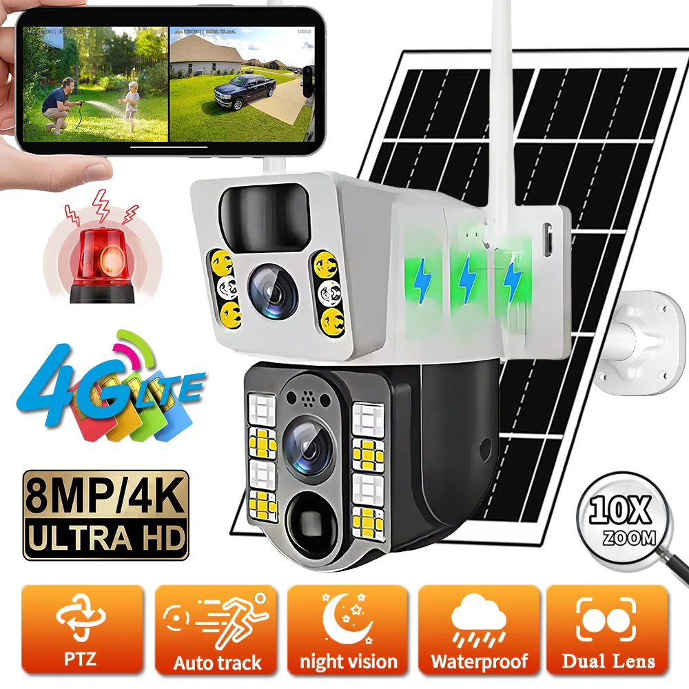 

12MP Smart Home Security Camera HD Solar Camera 4G CCTV Video Surveillance Waterproof Human Detection 2 Way Audio IP Cameras