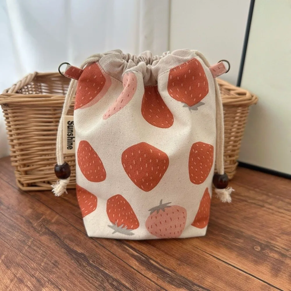 

Thickened Strawberry Drawstring Pouch Lightweight Multifunctional Cotton and Linen Fabric Drawstring Bag Creative Dustproof
