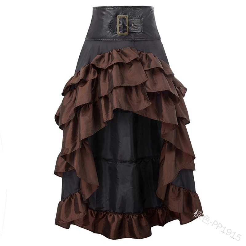 2022 Women Medieval Retro Skirt High Waist Long Irregular Ruffled Stitching Cake Buckle Skirt Casual Plus Size Party Skirt