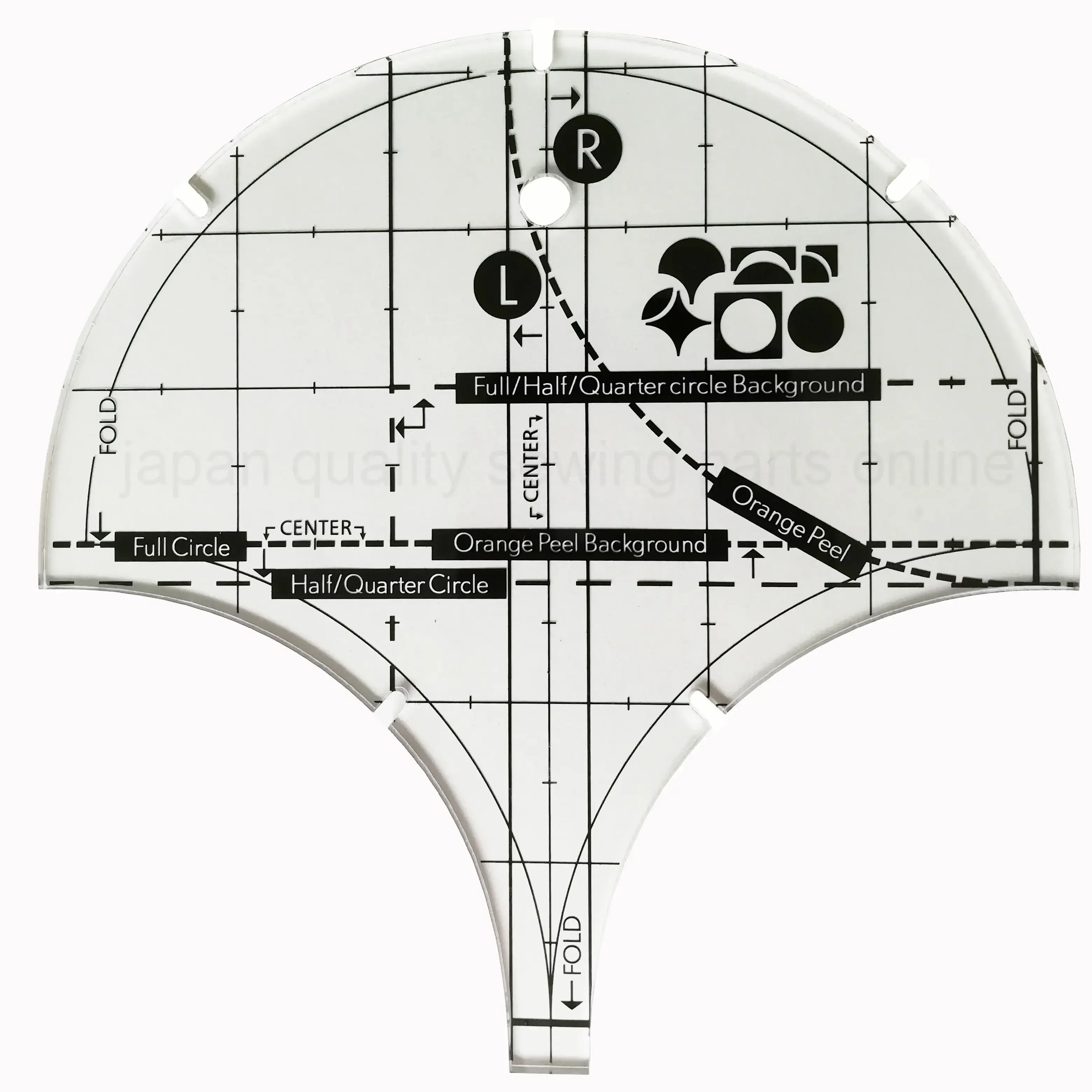 patchwork sewing ruler for domestic sewing machine can cut five shapes clamshell /glamclam/full circle half circle # QR-102