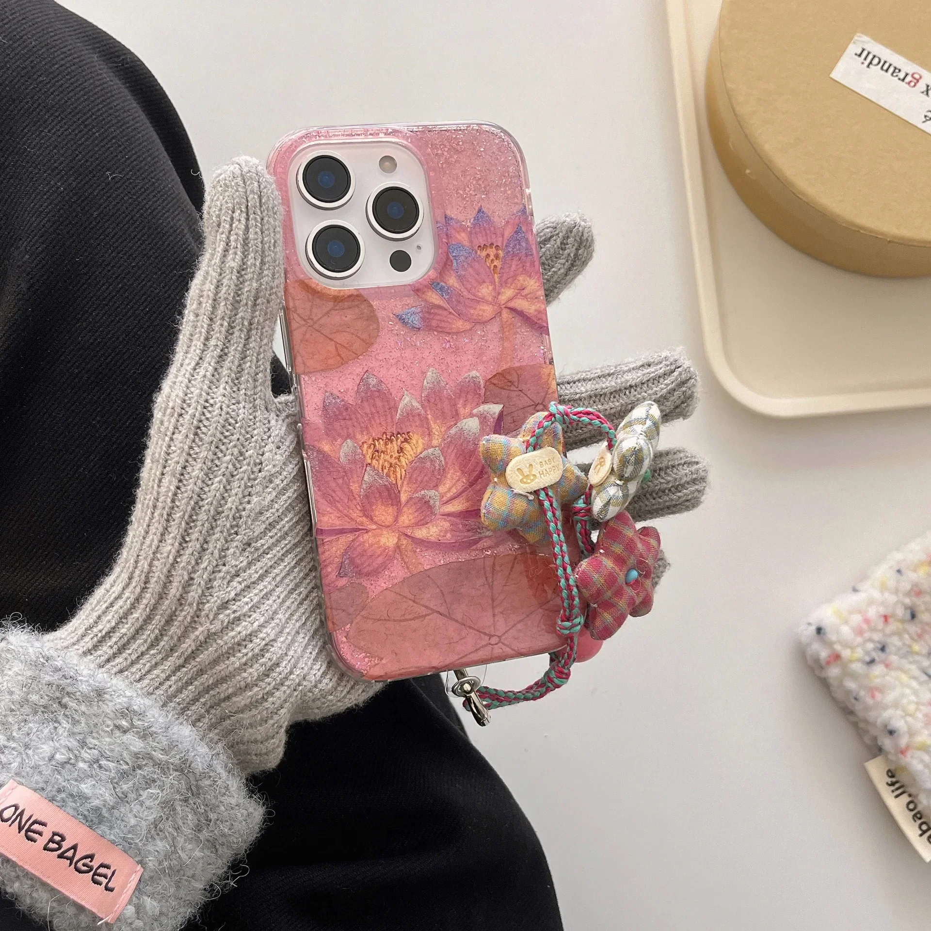 Romantyczny kwiat lotosu Chiński styl sztuki kwiatów Poszycie Etui na telefon do iPhone'a 16 15 14 13 Pro Max Etui Cute Luxury Cartoon Cover