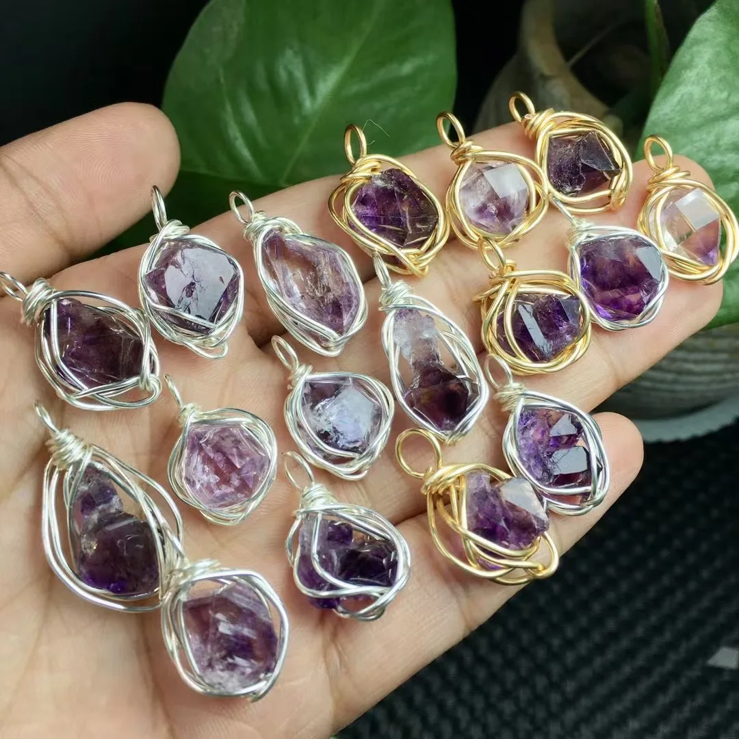 1 Pc Fengbaowu Natural Super 7 Pendant Wire Wrapping Necklace Pendant Reiki Healing Stone Jewelry Gift Women Men 3