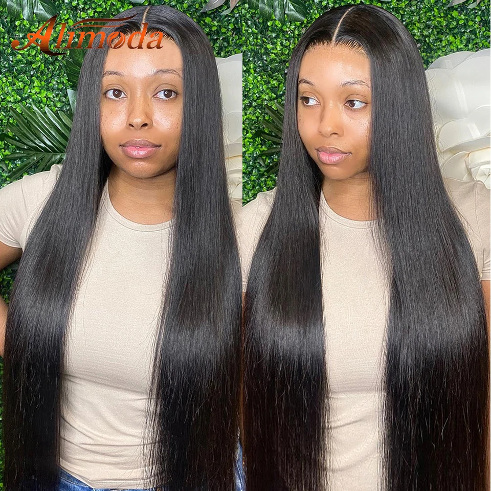 34 Inch Bone Straight Transparent Lace Human Hair Wigs 250 Density Brazilian Remy 13x4 Lace Front Wig For Women With Baby Hair