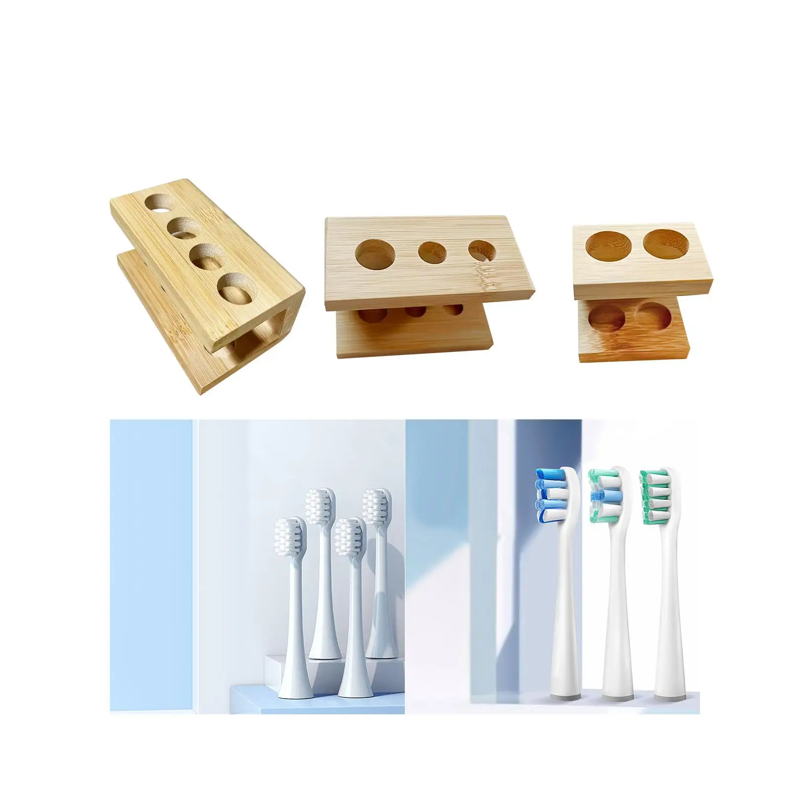 Electric Toothbrush Heads Holder Wood Stand Rack Easy to Clean Toothpaste Organizer for Bathroom Countertop Cosmetics Lotions