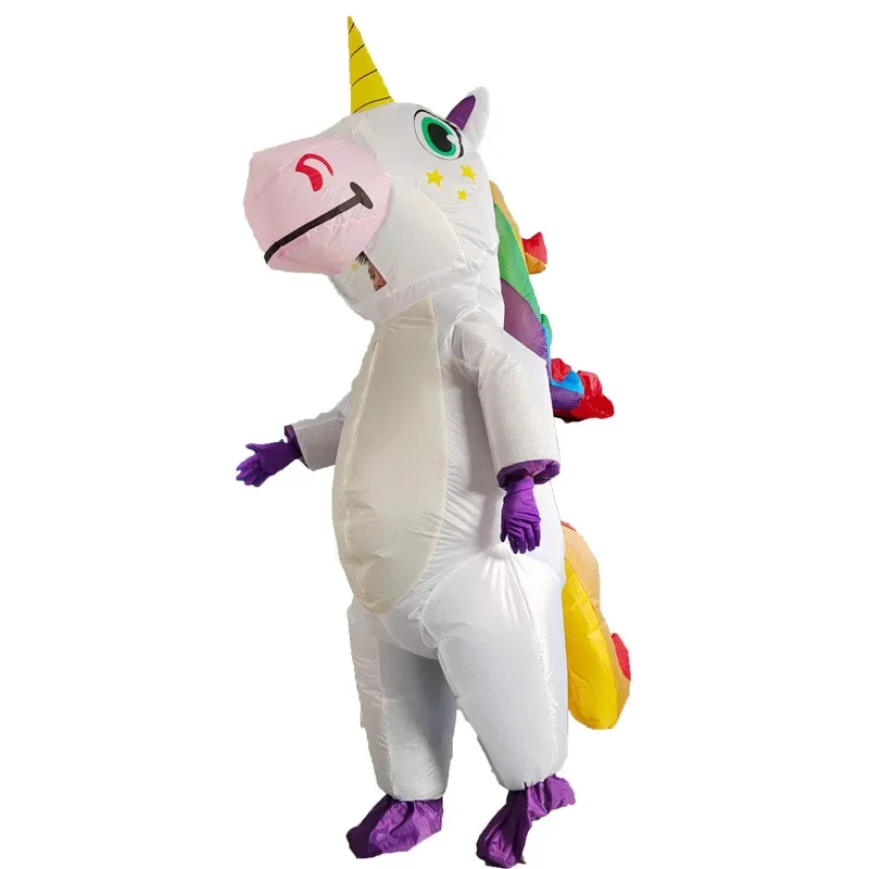 Rainbow Unicorn Inflatable Costume Adult Halloween Cosplay Mascot Dress Up Air Blow Suit Festival Carnival Stage Wear Show Men