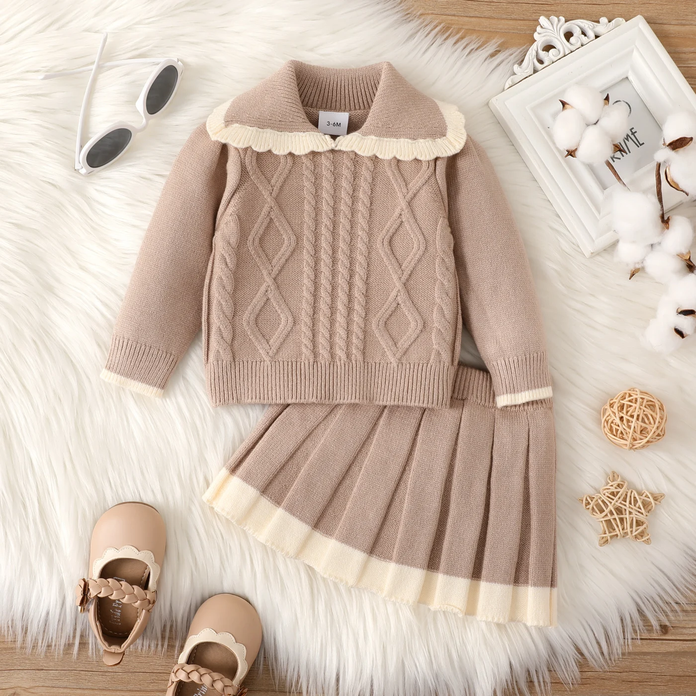 

PatPat 2PCS Baby Girl Sweet Solid Color Lapel Set