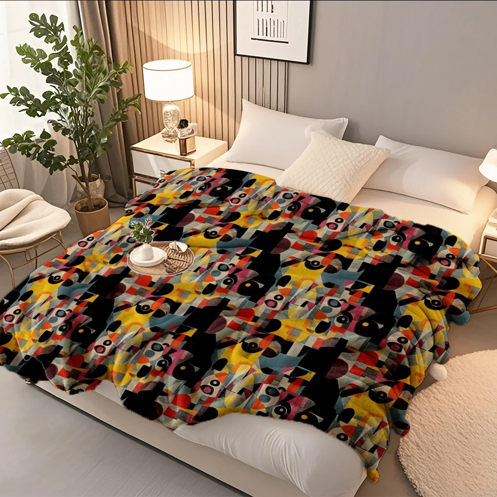 

Lovely Gift Flannel Cozy Blanket Cubistic Abstract Pattern Colorfull Abstract Hotel-style Cover Microfiber Bedspread
