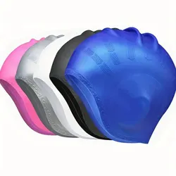 Bonnet de natation en silicone durable avec poches auriculaires, adultes et adolescents, protège les cheveux longs, haute élasticité