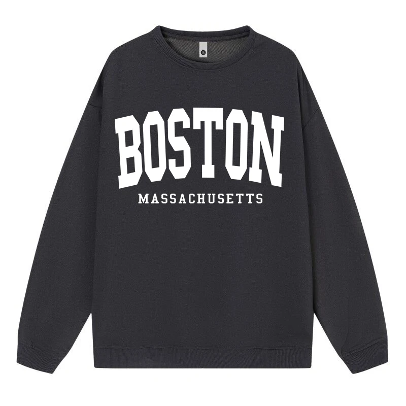 Autumn Simple Plus Size Woman Sweatshirts Boston Miss Achusetts Simple Letter Printing Prints Hoody Loose Pullover Fleece Tops