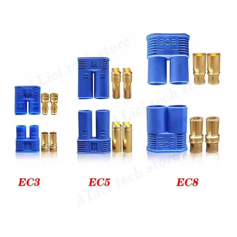 1 Juego de enchufe modelo EC5 de 5mm EC3 EC8, enchufe de batería de alta corriente 100A, adaptador de carga de batería LiPo RC, conectores macho y hembra