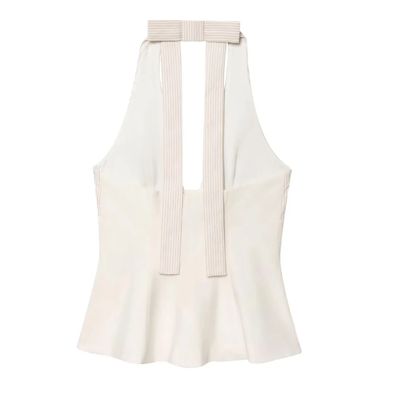 HXAO 오프숄더 홀터넥 탑 여성용 패치워크 스트라이프 탱크탑 여름 나비 백리스 섹시 코르셋 탑 크롭 파티탑