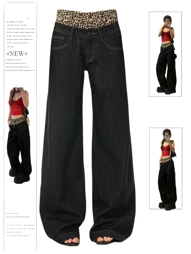 

Women's Patchwork Baggy Jeans Vintage Harajuku Black Gothic Denim Trousers Y2k Cowboy Pants Trashy Japanese 2000s Style Clothes