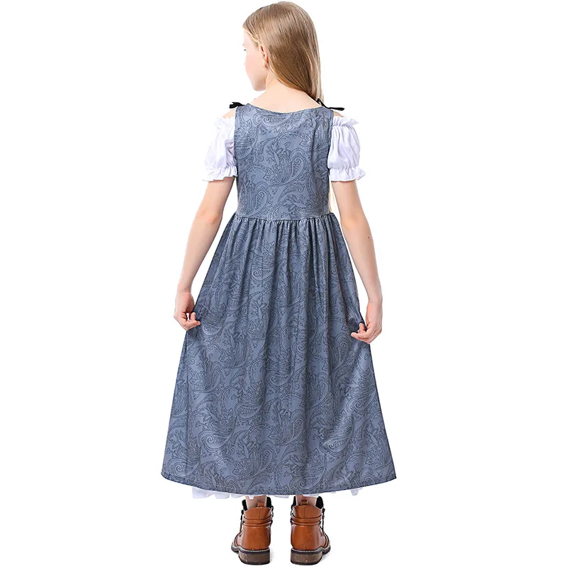 Vestidos victorianos de manga corta con estampado gris, vestido con cordones, bata elegante para chica, disfraz de fiesta elegante para Halloween
