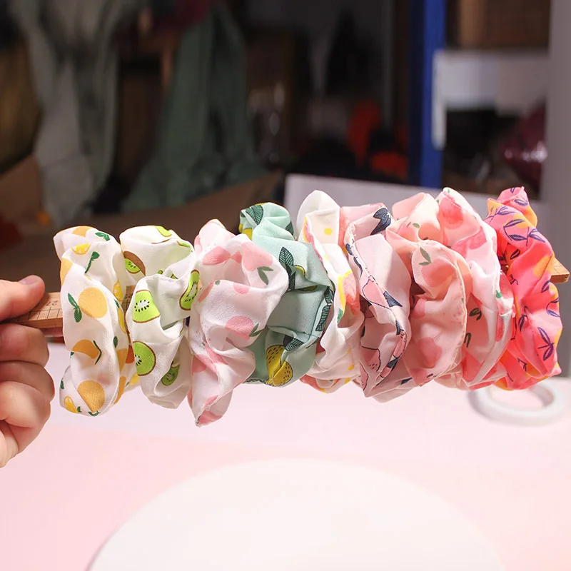 Fruit Print Women Scrunchies Fashion Hairband for Ponytail Holder Elastic Hair Band Sweet Hair Ties Hair Accessories Headwear