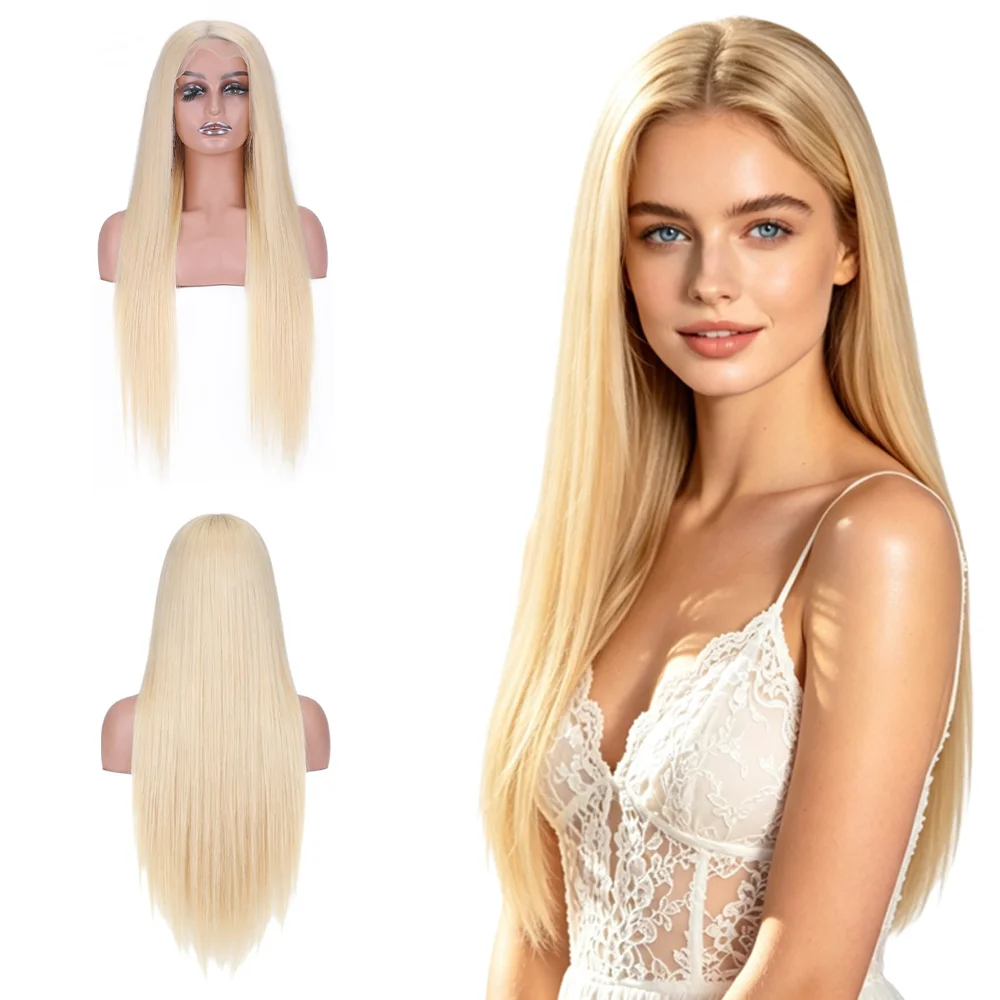 

13×4 Lace Front Wig 613 Blonde Long Straight Synthetic Heat Resistant Wig For Women Natural Hairline Glueless Daily Party Use