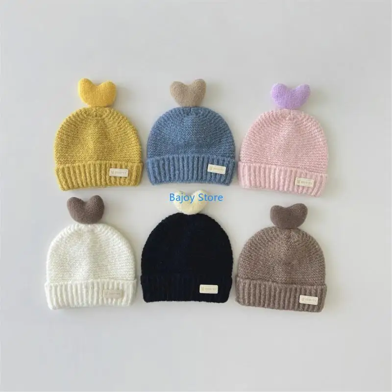 

63HE Infant Love Heart Knit Caps Cosy and Fashionable Bonnet Caps Soft Breathable Hat