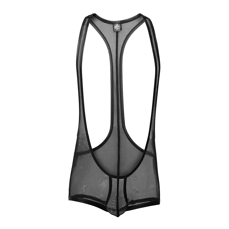 

Adult Men's Black Mesh See Inner Boxer Briefs Fishnet Transparent U Convex Suspender Underwear Youth Sexy Trunks Jumpsuit