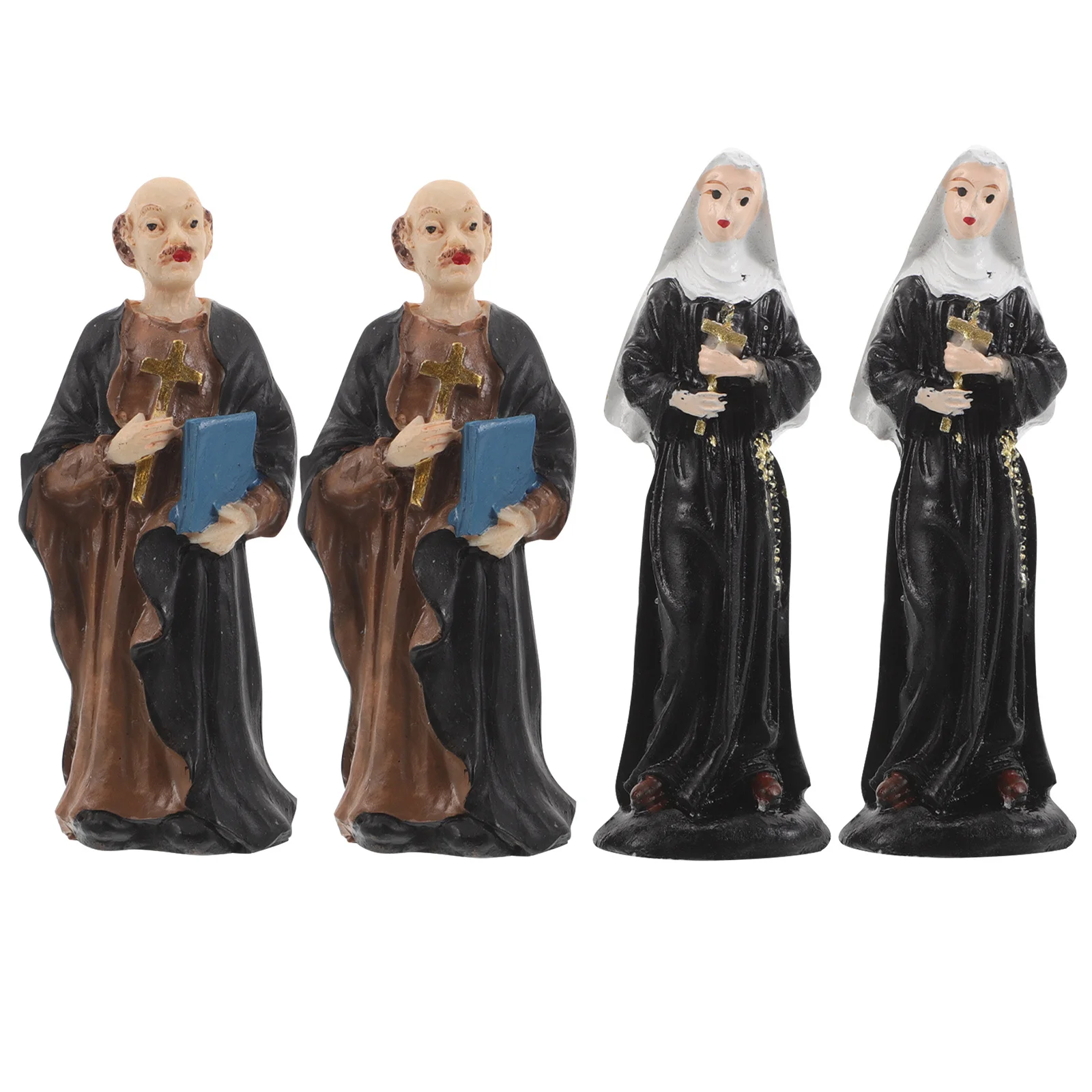 

4Pcs Missionary Statues Mini Resin Catholic Christian Nun Priest Sculptures Sand Tray Micro Landscape Decoration