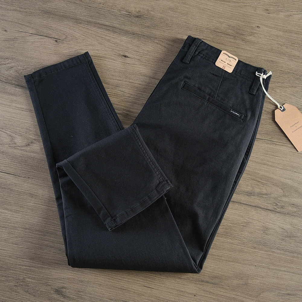 2024 Spring Autumn New American Retro Woven Twill Tapered Pants Men\'s Simple 85% Cotton Washed Casual Chino Trousers Over Size