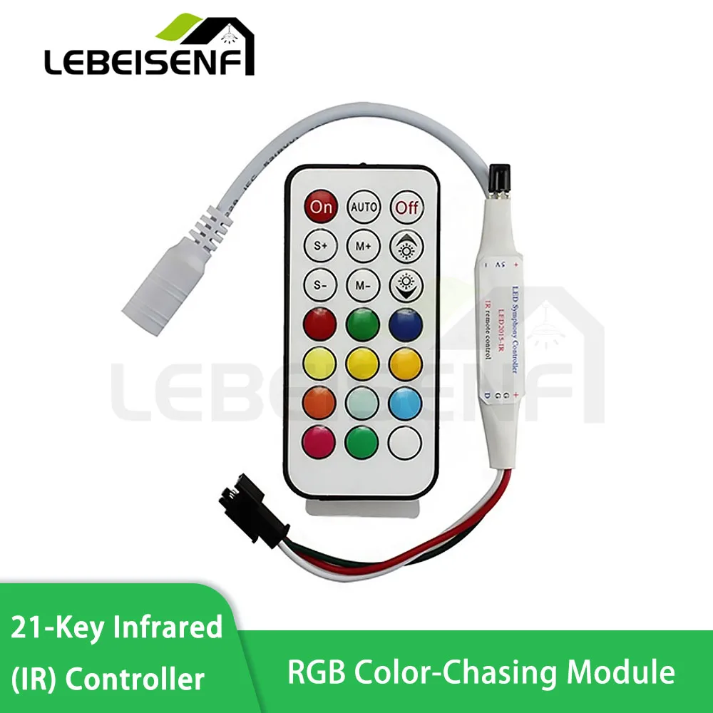 21-Key IR Remote Dimmer for WS2811/WS2812B Color-Chasing LED Strips – 5-24V, Dimming & Dynamic Color Control, Wide Compat