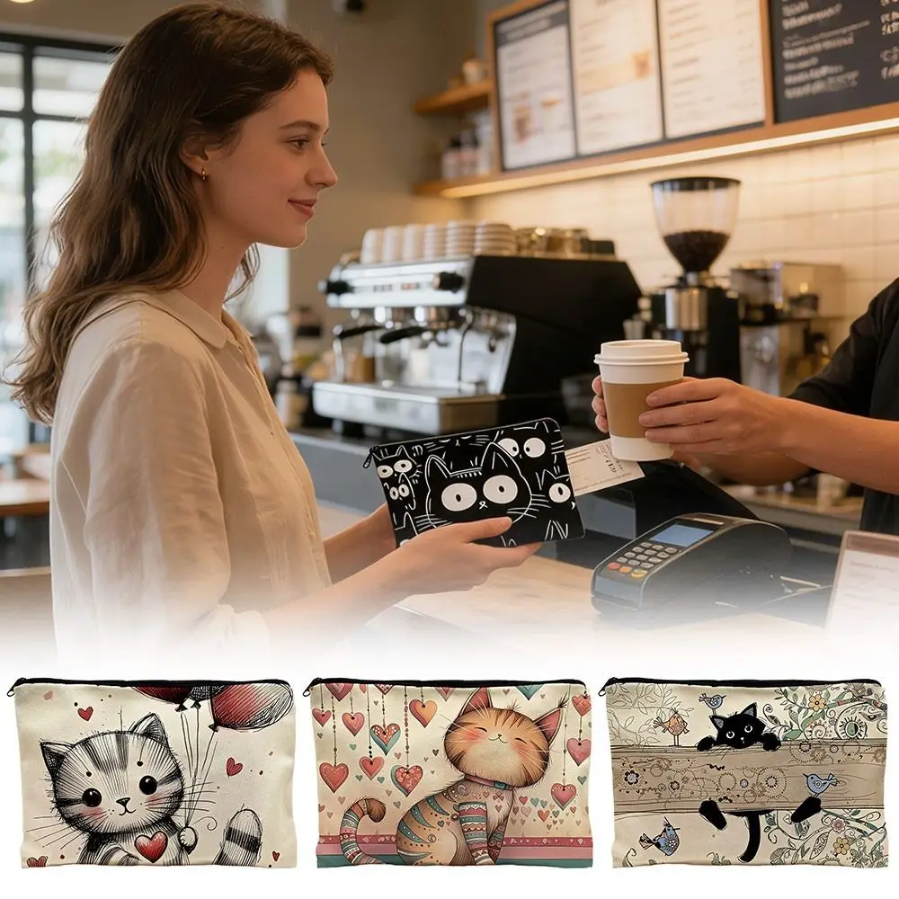 Fashion Cat Print Coin Purse with Zipper Large Capacity Travel Pouch Lightweight Cosmetic Bag Perfect Gift for Friends